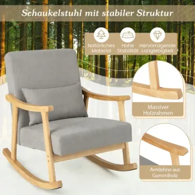 Hojdacia stolička, kreslo do obývačky, čalúnené relaxačné kreslo s podrúčkami, šedé