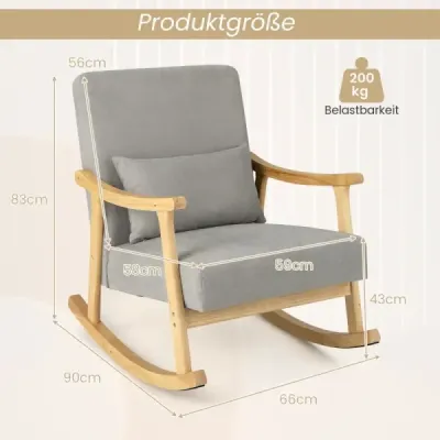 Hojdacia stolička, kreslo do obývačky, čalúnené relaxačné kreslo s podrúčkami, šedé