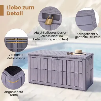 Vodotesný úložný box 455L Vonkajší úložný box s uzamykateľným vekom tmavohnedej farby