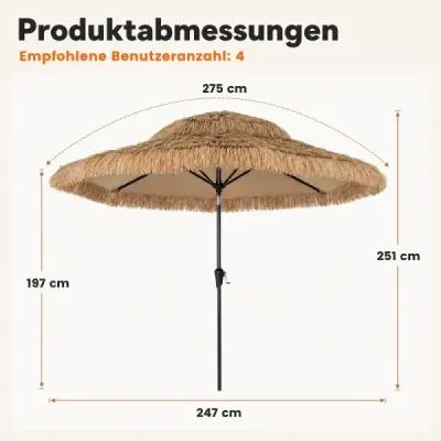 Slnečník Hawaii, priemer 275 cm, záhradný slnečník s možnosťou naklonenia o 30°, s kľukou a 8 pevnými kovovými rebrami