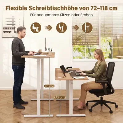 Elektricky výškovo nastaviteľný písací stôl so stabilným kovovým podstavcom 160 x 60 cm, prírodná farba