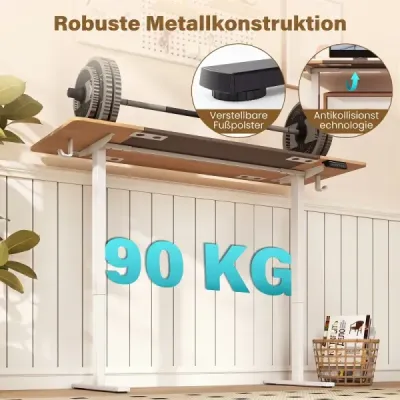 Elektricky výškovo nastaviteľný písací stôl so stabilným kovovým podstavcom 160 x 60 cm, prírodná farba