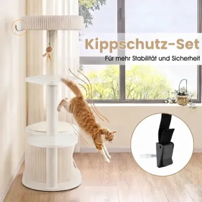 105 cm škrabadlo so sisalovými tyčami – malé škrabadlo s búdkou a ležadlom pre mačky, biele