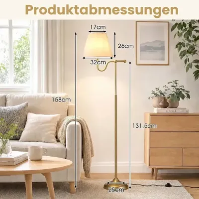158 cm vysoká stojaca lampa s látkovým tienidlom a kovovou konštrukciou stojaca lampa s nožným vypínačom a päticou E27