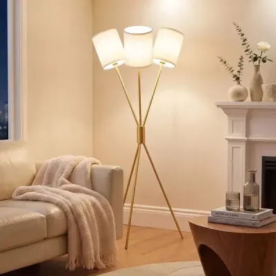 Stojaca lampa s 3 látkovými tienidlami Moderná stojaca lampa Dekoratívna stojaca lampa s kovovým rámom