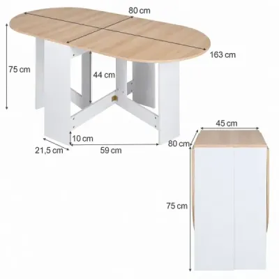 Skladací stôl, okrúhly balkónový stôl, skladací záhradný stôl pre 4 až 7 osôb, 163 x 80 x 75 cm, biely
