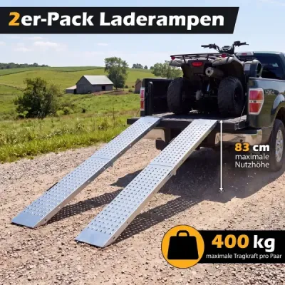 Skladateľná ľahká kovová nakladacia rampa, 2 ks, nosnosť do 400 kg, rozmery 180 x 22,5 x 4,5 cm
