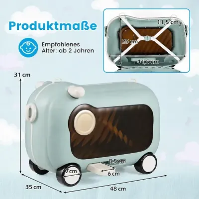 Pohyblivý kufor pre malé deti s kolieskami, sklopnými bočnými pedálmi a sedadlom, nosnosť 25 kg, modrý