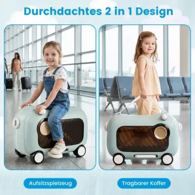 Pohyblivý kufor pre malé deti s kolieskami, sklopnými bočnými pedálmi a sedadlom, nosnosť 25 kg, modrý