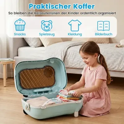 Pohyblivý kufor pre malé deti s kolieskami, sklopnými bočnými pedálmi a sedadlom, nosnosť 25 kg, modrý