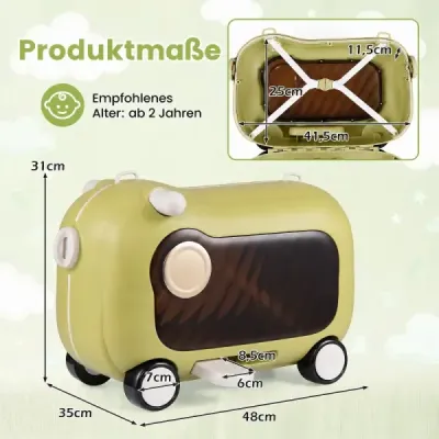 Pohyblivý kufor pre malé deti s kolieskami, sklopnými bočnými pedálmi a sedadlom, nosnosť 25 kg, zelený