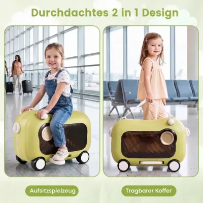 Pohyblivý kufor pre malé deti s kolieskami, sklopnými bočnými pedálmi a sedadlom, nosnosť 25 kg, zelený