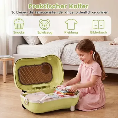 Pohyblivý kufor pre malé deti s kolieskami, sklopnými bočnými pedálmi a sedadlom, nosnosť 25 kg, zelený