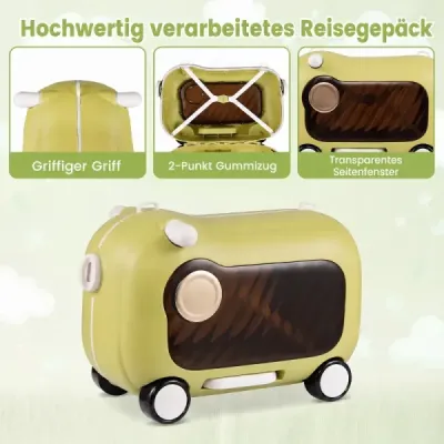 Pohyblivý kufor pre malé deti s kolieskami, sklopnými bočnými pedálmi a sedadlom, nosnosť 25 kg, zelený