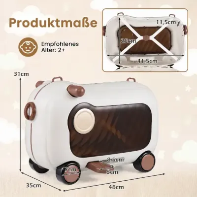 Pohyblivý kufor pre malé deti s kolieskami, sklopnými bočnými pedálmi a sedadlom, nosnosť 25 kg, hnedý