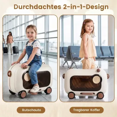 Pohyblivý kufor pre malé deti s kolieskami, sklopnými bočnými pedálmi a sedadlom, nosnosť 25 kg, hnedý