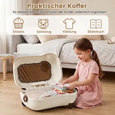 Pohyblivý kufor pre malé deti s kolieskami, sklopnými bočnými pedálmi a sedadlom, nosnosť 25 kg, hnedý