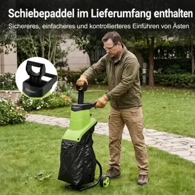 Elektrický drvič záhradného odpadu 2500 W s nožovým mechanizmom pre konáre do 45 mm, pomer drvenia 21:1, zelený