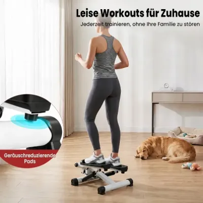 Mini stepper pre domáce použitie s odporovými páskami, nosnosť až 75 kg, rozmery 37 x 39,5 x 23,5 cm