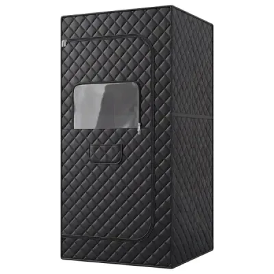 Infračervená sauna s 6-stupňovým nastavením teploty, diaľkovým ovládaním a 9 stupňami časovača, rozmery 90 x 90 x 180 cm