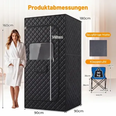 Infračervená sauna s 6-stupňovým nastavením teploty, diaľkovým ovládaním a 9 stupňami časovača, rozmery 90 x 90 x 180 cm