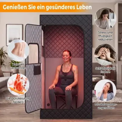 Infračervená sauna s 6-stupňovým nastavením teploty, diaľkovým ovládaním a 9 stupňami časovača, rozmery 90 x 90 x 180 cm