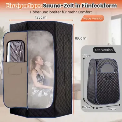 Parná sauna – prenosná domáca sauna s 9 teplotnými stupňami, saunový stan s diaľkovým ovládaním a časovačom, čierna