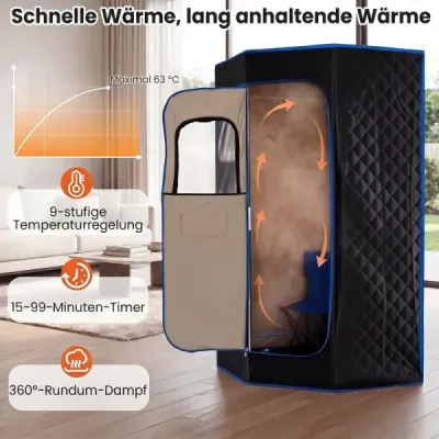 Parná sauna – prenosná domáca sauna s 9 teplotnými stupňami, saunový stan s diaľkovým ovládaním a časovačom, čierna