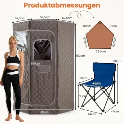 Parná sauna – prenosná domáca sauna s 9 teplotnými stupňami, saunový stan s diaľkovým ovládaním a časovačom, sivá