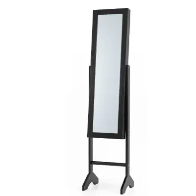 Skriňa na šperky 2 v 1 s robustným dreveným rámom, celotelovým zrkadlom a 3 policami, 35 x 34 x 154 cm, čierna