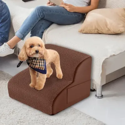 Psie schody, 2 stupne, protišmykové psie schody z penového materiálu, nosnosť 20 kg, hnedé
