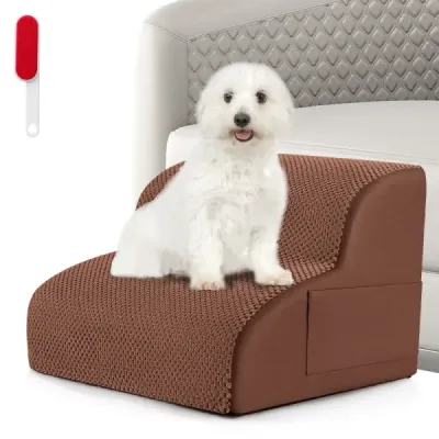 Psie schody, 2 stupne, protišmykové psie schody z penového materiálu, nosnosť 20 kg, hnedé