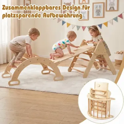 3 v 1 drevená montessori lezecká súprava – hračka pre deti od 1 roka, lezecká súprava v prírodnom vyhotovení