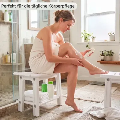 Vodovzdorná stolička do kúpeľne z HDPE, lavica do sprchy pre vaňu a kúpeľňu, nosnosť 150 kg, biela