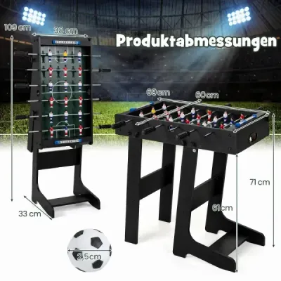 Stolný futbal, priestorovo úsporný futbalový stôl s robustnou rukoväťou, 33 x 36 x 109 cm, čierny