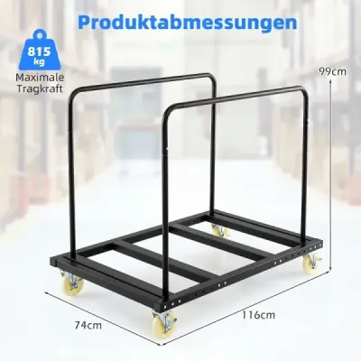 Vozík na dosky s aretovateľnými kolieskami a brzdou  prepravný vozík s oceľovým rámom s nosnosťou až 815 kg