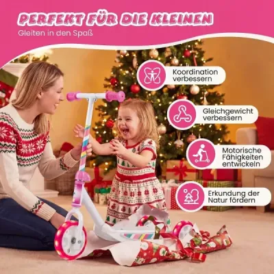 Detský kolobežka s tromi kolesami a LED osvetlením, protisklzová nášľapná plocha, nosnosť 20 kg, ružová