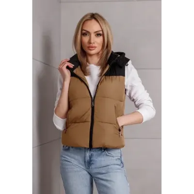 Krátka dámska vesta s kapucňou MODA9112 modro-čierna