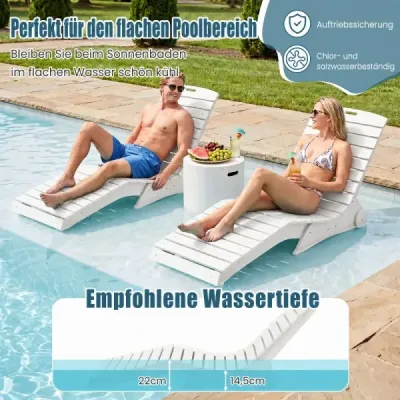 Ležadlo z HDPE, ergonomické záhradné ležadlo v tvare S, plážové ležadlo odolné voči poveternostným vplyvom s kolieskami, biele