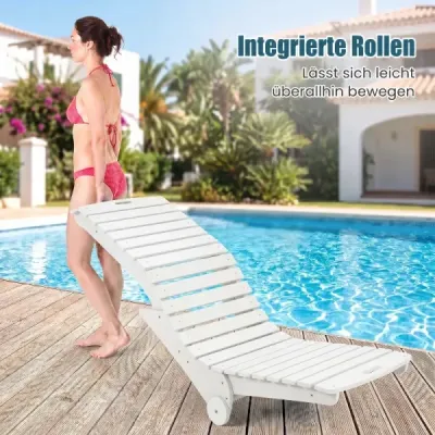 Ležadlo z HDPE, ergonomické záhradné ležadlo v tvare S, plážové ležadlo odolné voči poveternostným vplyvom s kolieskami, biele
