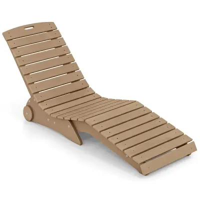 Sada 2 ležadiel z HDPE, ergonomické záhradné ležadlá v tvare S, plážové ležadlá odolné voči poveternostným vplyvom s kolieskami, hnedé