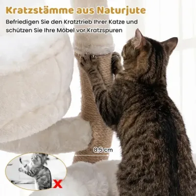 132 cm drevený škrabadlo pre mačky so 4 plošinami, béžové