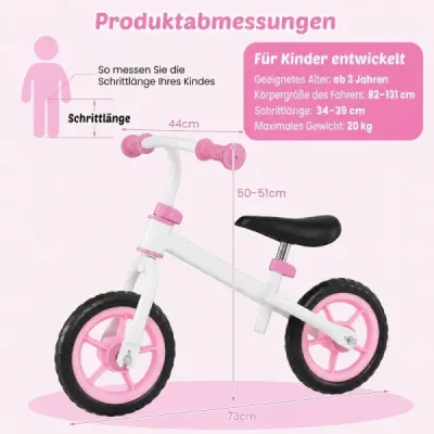 Detská odrážadlo s výškovo nastaviteľným riadidlom pre deti od 3 rokov, nosnosť 20 kg, ružová