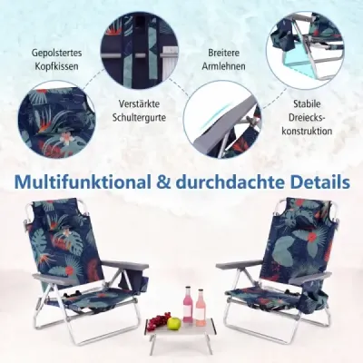3 ks plážové kreslo a stôl s nastaviteľným operadlom vonkajšie lehátka modré a zelené