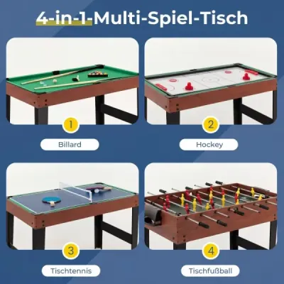Multifunkčný herný stôl 4 v 1, 125 cm – stolný futbal, biliard, airhockey, stolný tenis s príslušenstvom do detskej izby, čierny