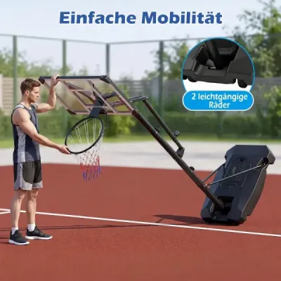 Basketbalový kôš s PE doskou, vonkajší basketbalový systém, 215-260 cm, výškovo nastaviteľný v 8 smeroch