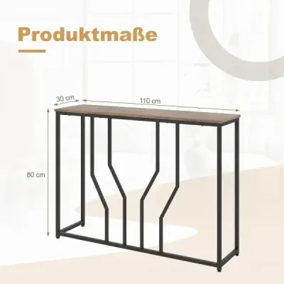 Úzky kovový konzolový stolík s protiprevrátenými zariadeniami, 110 x 30 x 80 cm, rustikálna hnedá farba