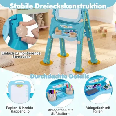 Detský stojan 4 v 1 s nastaviteľnou výškou, obojstranný detský stojan s magnetickou tabuľou, otočný o 360°, zelený