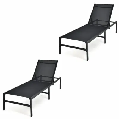 Sada 2 ks ležadiel na slnenie do exteriéru, nastaviteľné ležadlo 64 x 198 x 67 – 103 cm, čierne