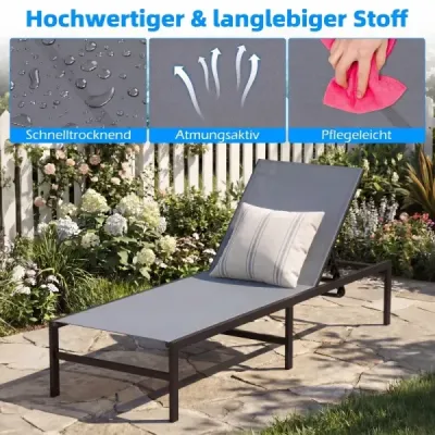 Sada 2 ks ležadiel na slnko do exteriéru, nastaviteľné ležadlo 64 x 198 x 67 – 103 cm, šedé